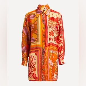 Farm Rio Forest Mixed Scarves Shirt Dress